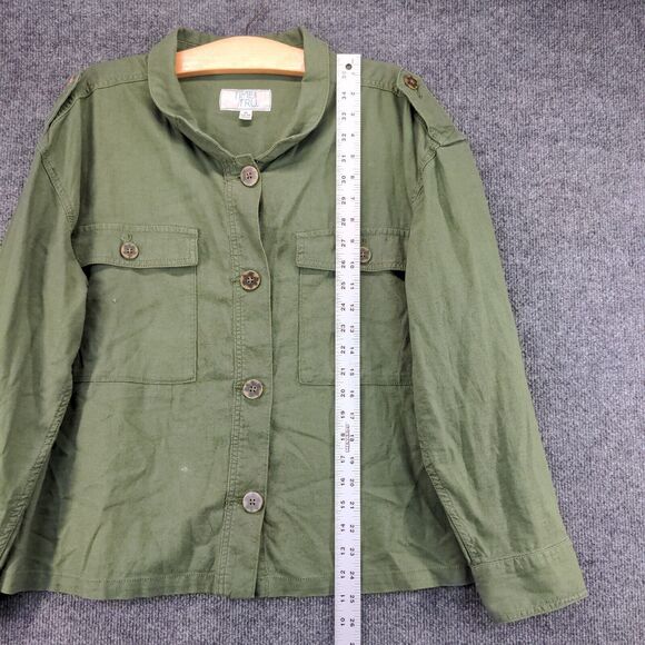 Time And Tru Button Up Linen Jacket Womens XL Long Sleeve Green Chest Pockets - Picture 14 of 14